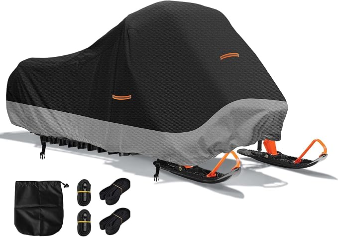 Snowmobile Cover 115" x 51" x 48", 420D Oxford Polaris Snow Mobile Cover with Waterproof Strips, All Weather Protection for Skidoo Arctic Cat Yamaha Lynx Camso CFMOTO, Gray Black