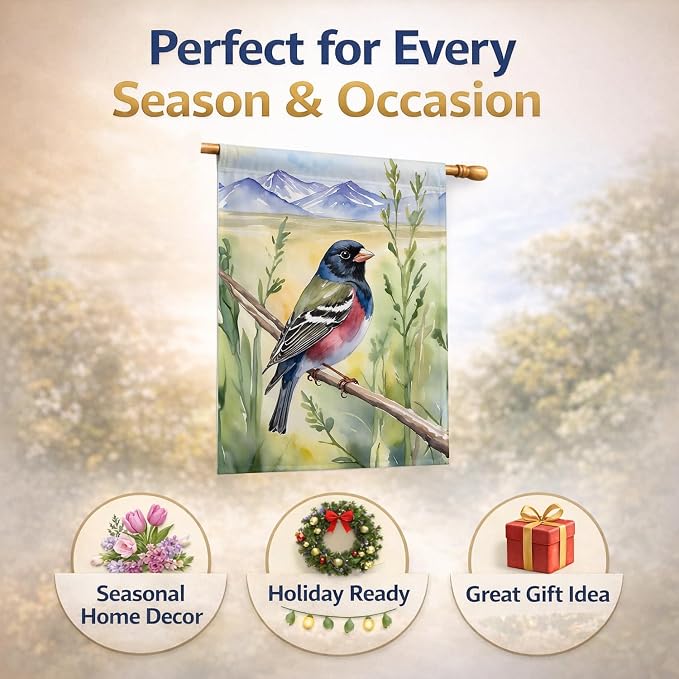 Caroline's Treasures Colorado Lark Bunting House Flag Large Porch Sleeve Pole Decorative Outside Yard Banner Artwork Wall Hanging, Polyester, House Size, Multicolor