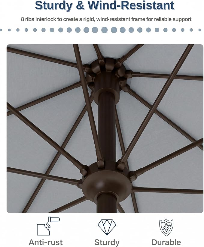 PatioKingdom 10FT Patio Umbrella with Push Button Tilt and Crank, Outdoor Market Umbrella with 8 Fiberglass Ribs, UV Protection Table Umbrella for Pool,Backyard,Garden,Deck