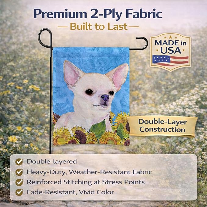 Caroline's Treasures SS4241GF Chihuahua in Summer Flowers Garden Flag Mailbox Flag Decorative Yard Flag Banner Outside Patio Artwork Yard Flower Beds, Garden Size, Multicolor