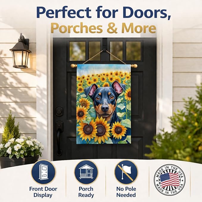Caroline's Treasures DAC6119CHF Manchester Terrier in Sunflowers House Flag Large Porch Sleeve Pole Decorative Outside Yard Banner Artwork Wall Hanging, Polyester, House Size, Multicolor