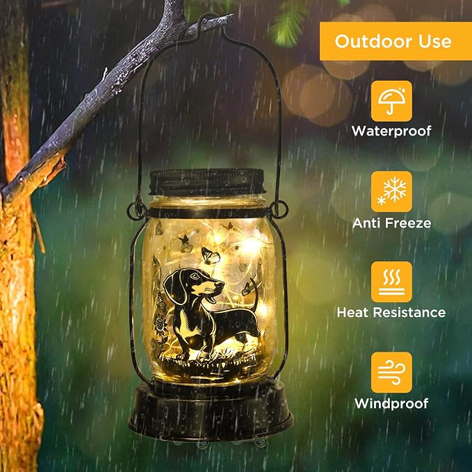 kyoryuger Dachshund Gifts for Women/Men Dachshund Solar Lanterns Mom Birthday Wiener Dog Lovers Lantern Pet Loss Sausage Dog Memorial Lights Solar Garden Decor Yard, Patio,Backyard,Porch Torches Light