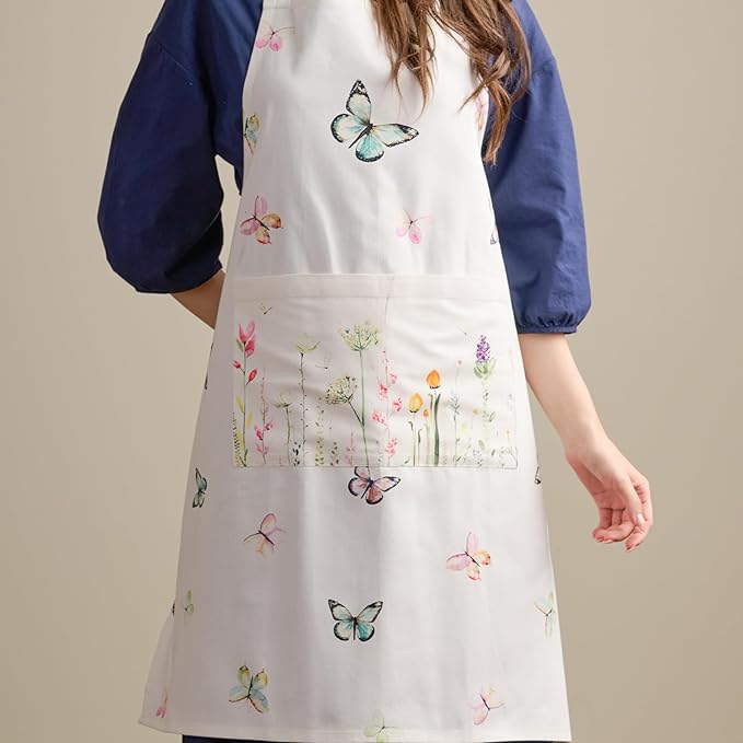Maison d' Hermine Aprons for women with Pocket 100% Cotton (27.50"x31.50") | Adjustable Neck Strap & long ties Apron Men Chef Wedding Cooking Gardening Server Maid