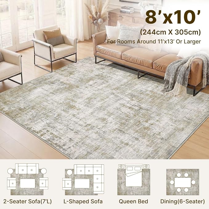8x10 Area Rugs Washable Abstract Rug for Living Room Bedroom | Non Slip Soft Carpets Coastal Indoor Floor Stain Resistant Large Carpet for Bedroom Dining Room Farmhouse Nursery Office