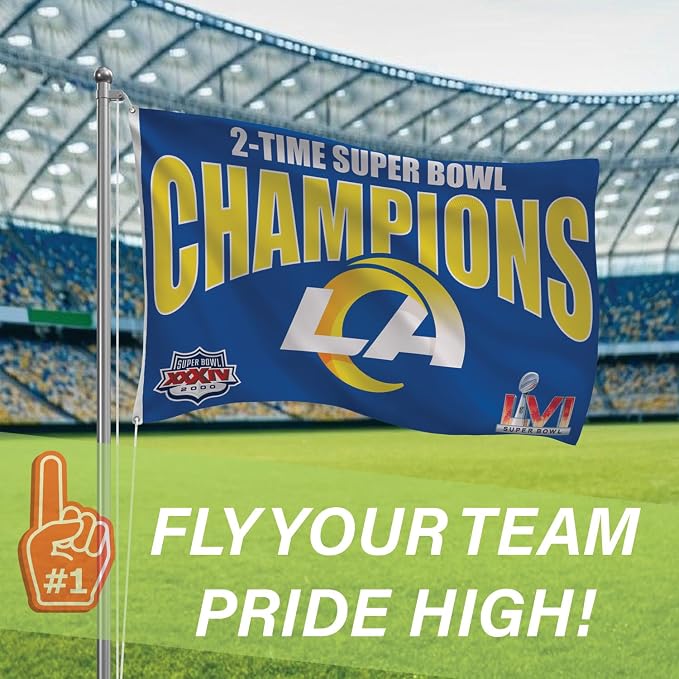Team Sports America NFL LA Rams Multi-Win Superbowl Champions 3x5 Flag for Outside with Grommets | Outdoor & Indoor | Heavy Duty Flag & Banner | Works with Flag Pole for Outside House