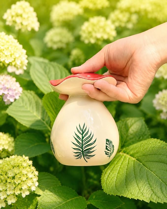 Cute Mushroom Thumb Watering Can, Handmade Ceramic Watering Bell for Small Indoor Plants, Gentle Rain Plant Waterer, Cottagecore Mushroom Decor, Plant Lover Gift
