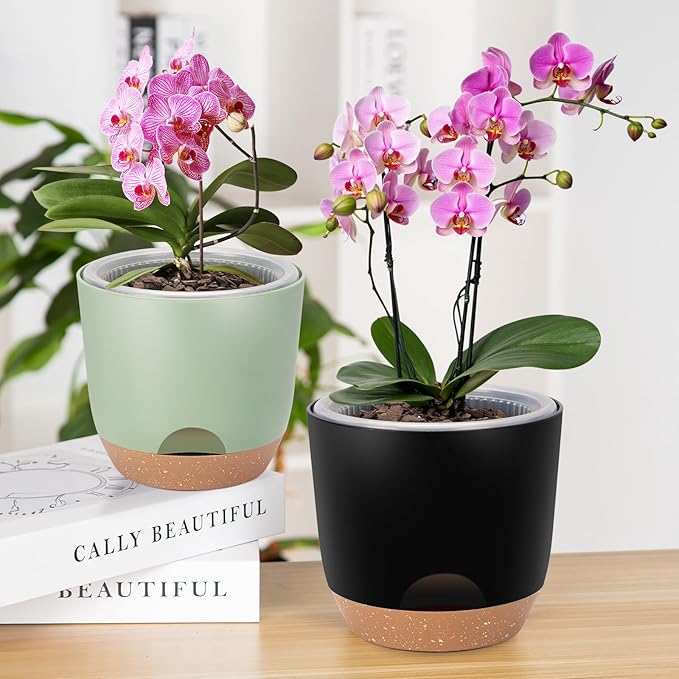 5Packs Self Watering Orchid Pots for Indoor Plants,5.8 Inch Macetas para Orqudeas,Flower Pots for Indoor Plants with Holes(Black)