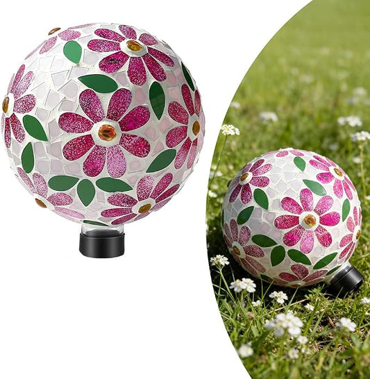 Lily's Home Colorful Mosaic Glass Gazing Ball, Durable Outdoor Reflective Globe - Enhances Yard, Patio, Home Ambiance for Garden Lovers, Vibrant Glass Flower Pattern (10" Diameter)
