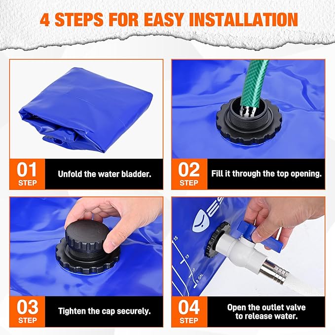 Yesker Portable Water Storage Bladder 30 Gallon – Heavy-Duty 1000D PVC Foldable Water Bladder Tank with 3/4" PVC Spigot for Garden, Camping & Car Use