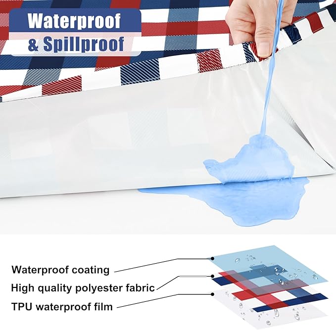 Smiry Picnic Table Cover with Bench Covers, Waterproof Elastic Fitted Tablecloths for 5 Foot Rectangle Tables, Washable Buffalo Plaid Tablecloth for Camping, Outdoor (Red & Blue, 30"x60")