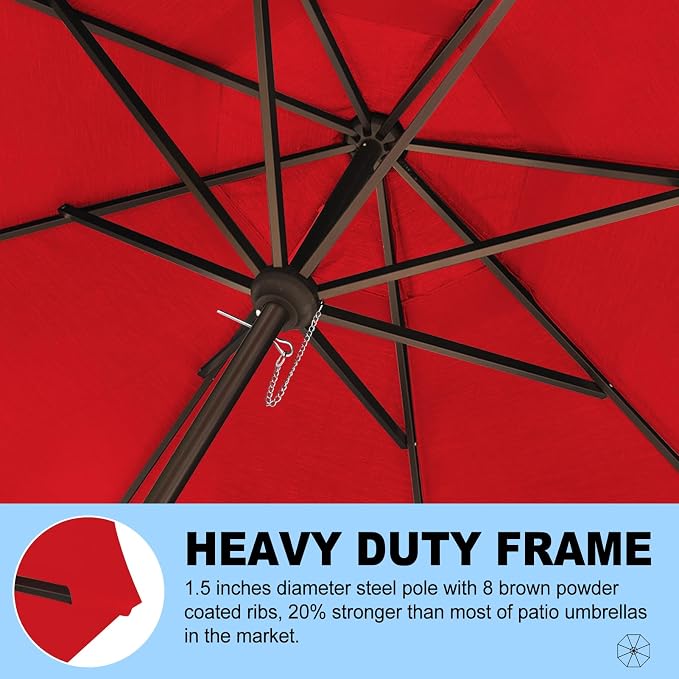 Eurmax USA 10-Year-Non-Fading 10FT 3-Tier Outdoor Patio Market Umbrella,UPF50+ UV Resistant,Heavy Duty Commercial Grade,Crank Lift Design,Windproof Vented Top for Garden,Pool,Deck,Logo Red