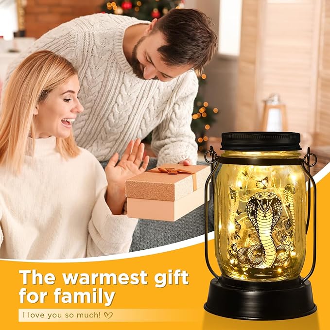 kyoryuger Snake Gifts for Women/Men Snake Solar Lanterns Mom Birthday King Cobra Snakes Animal Lovers Lantern Animal Memorial Lights Solar Garden Decoration for Yard, Patio,Backyard,Porch Torches