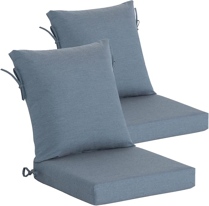 Goodgoods 20 x 42 Sunbrella Outdoor Patio Chair Cushion 2-Pack, Fade-Resistant & Water-Resistant Furniture Chair Cushions with 35D High-Resilience Foam for Dining Chairs, Spectrum Denim