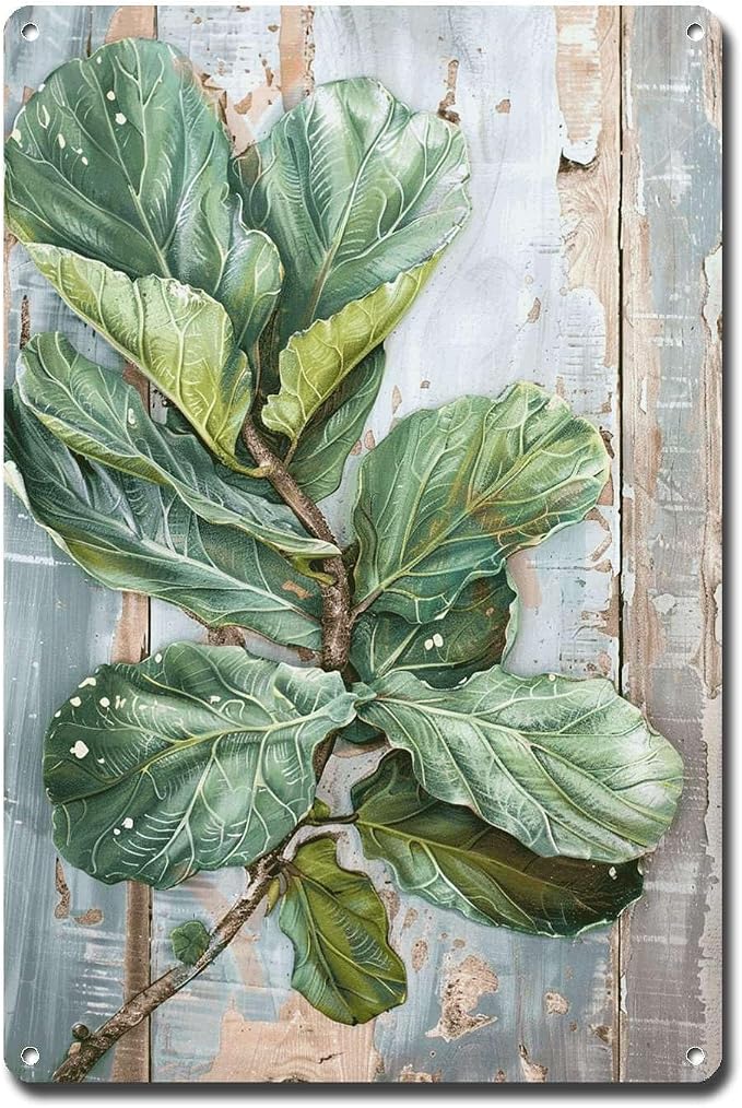 Metal Sign Tin Sign Vintage Wall Art Antique Artistry Fiddle Leaf Tin Sign for Distressed Wood Wall Art Green Thumbs and Botanical Bar Signs for Home Bar for Club 8×12 Inches