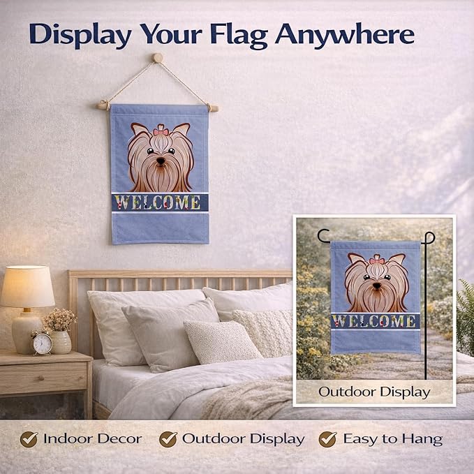 Caroline's Treasures BB1390GF Yorkie Yorkishire Terrier Welcome Garden Flag, Blue Mailbox Flag Decorative Yard Flag Banner Outside Patio Artwork Yard Flower Beds, Garden Size, Multicolor