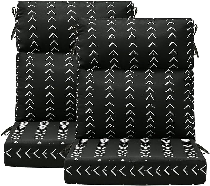 Outdoor Patio Chair Cushions 44x21x3.5 inch, Set of 2 Thicken Comfy Cushions for Rocker Non Slip Fade Shield Water Repellent High Back with Ties, Noir Trace