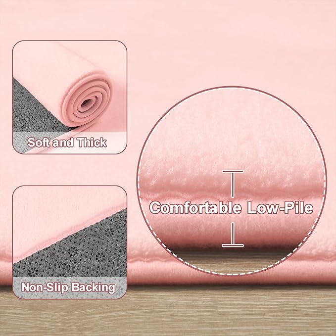 Amearea Modern Area Rugs for Bedroom Living Room, 4x6 Pink Memory Foam Rug | Thickened Fluffy Indoor Washable Rugs Non Slip Minimalist Carpet for Kids Boys Girls Dorm Nursery Room Decor