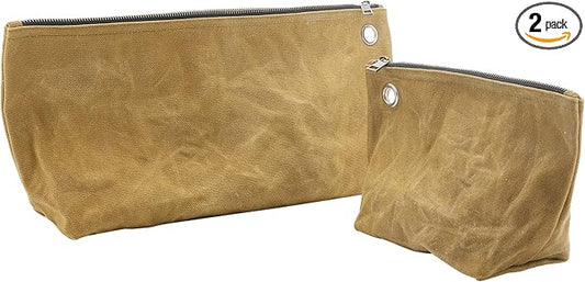 2 Tool Storage Bag - 16oz Waxed Canvas Item Collection Pouch for Men Women, Portable Tools Organizer Pouches for Coins Pliers Nuts - Khaki