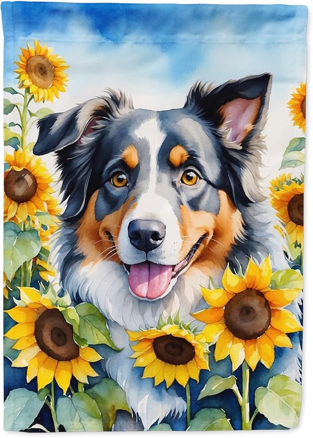 Caroline's Treasures DAC6014GF Australian Shepherd in Sunflowers Garden Flag Mailbox Flag Decorative Yard Flag Banner Outside Patio Artwork Yard Flower Beds, Garden Size, Multicolor