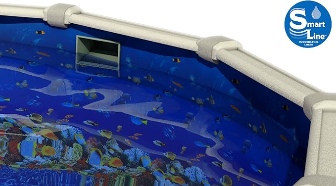 Lake Effect Pools 'Fallston' 24' Foot Round Above Ground Swimming Pool | 52" Inch Height | Caribbean Overlap Liner and Widemouth Skimmer Bundle | Resin Protected Steel Sided Walls