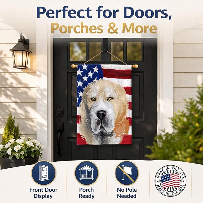 Caroline's Treasures CK6483CHF Central Asian Shepherd Dog American Flag House Flag Large Porch Sleeve Pole Decorative Outside Yard Banner Artwork Wall Hanging, Polyester, House Size, Multicolor