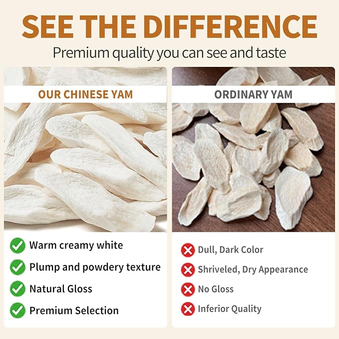 Baihuatang Natural Chinese Dried Yam Root Slice 200g/7.05 oz Huai Shan Yao Iron Stick Yam Shanyao Large Pieces Sulfur Free Natural Porridge and Soup Ingredients 铁棍山药 山药干 山药片 煮粥煲汤