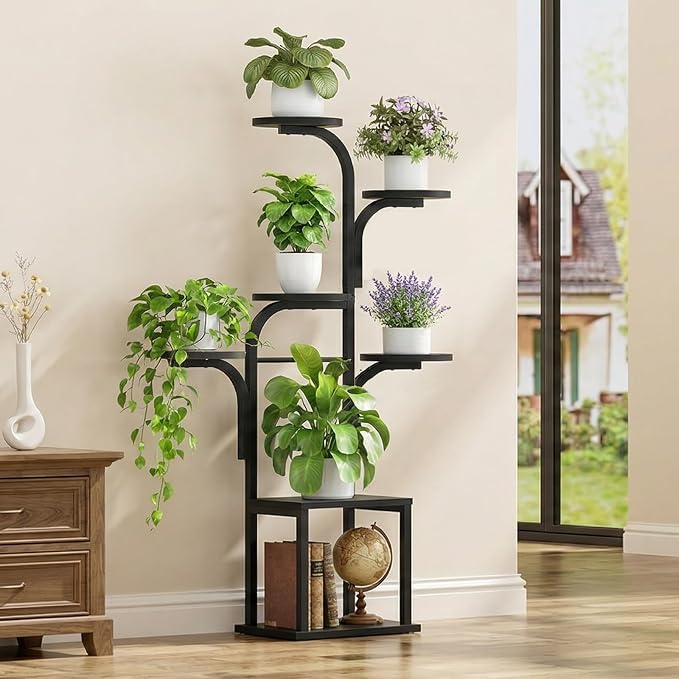 HOOBRO Plant Stand Indoor with Grow Lights, 47.2" Tall Metal Plant Shelf, 7 Tiered Corner Plant Stand for Indoor Plants, Plant Rack for Living Room Bedroom Balcony, Black BB09DHJ01