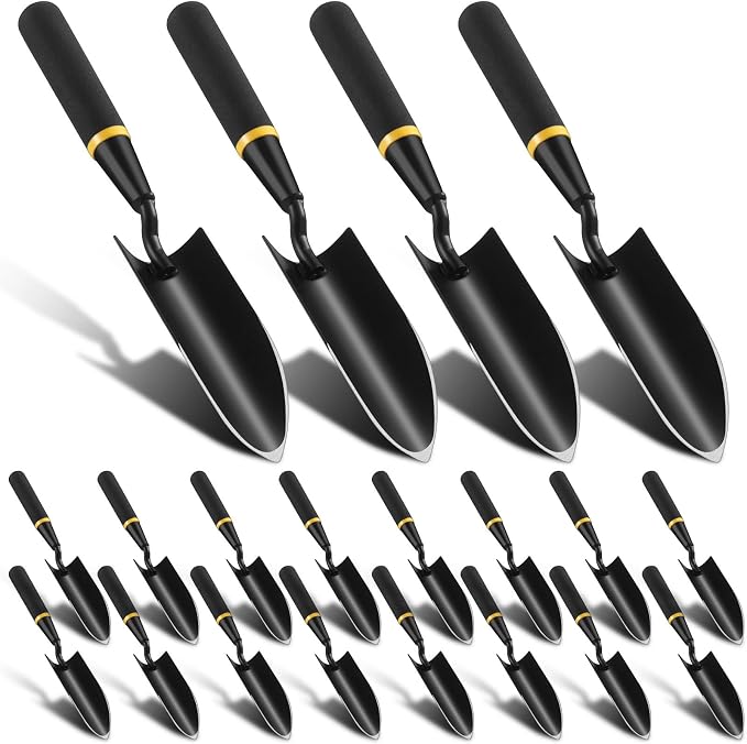 20 Pcs Garden Hand Trowel Heavy Duty Carbon Steel Garden Shovels Tools with Resin Rubberized Handle for Camping, Digging, Soil Planting, Transplanting, Lawn Yard Farm (Narrow Trowels)