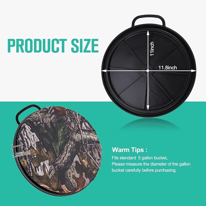 5 Gallon Bucket Seat, 360-Degree Swivel Seat Foam Cushion Bucket Seat Lid with Waterproof Cover for Dove Duck Hunting, Fishing, Baseball, Gardening and Camping