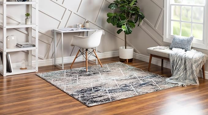 Unique Loom Trellis Frieze Collection Area Rug - Geometric (3' 3" Square, Blue Multi/ Ivory)