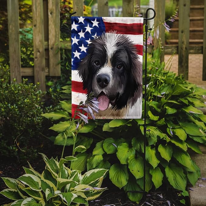 Caroline's Treasures CK6604GF Landseer American Flag Garden Flag Mailbox Flag Decorative Yard Flag Banner Outside Patio Artwork Yard Flower Beds, Garden Size, Multicolor