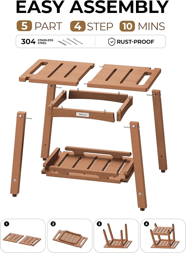 22" Large Shower Bench Seat, Non-Slip Shower Benches for Inside Shower to Sit on, HDPE Waterproof Shower Stool, Shower Chair with Adjustable Feet for Bathroom, Indoor/Outdoor Use, Teak
