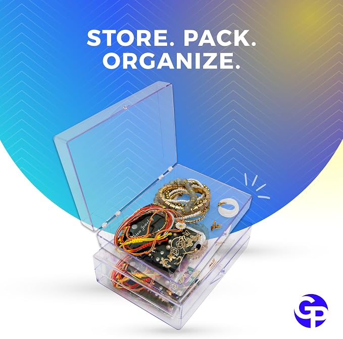 Clear Hinged Plastic Storage Boxes (4 Pack) – 7" x 5" x 1.75" Small Organizer Containers for Crafts, Games, Office Supplies – Stackable, Durable, BPA-Free, Made in USA