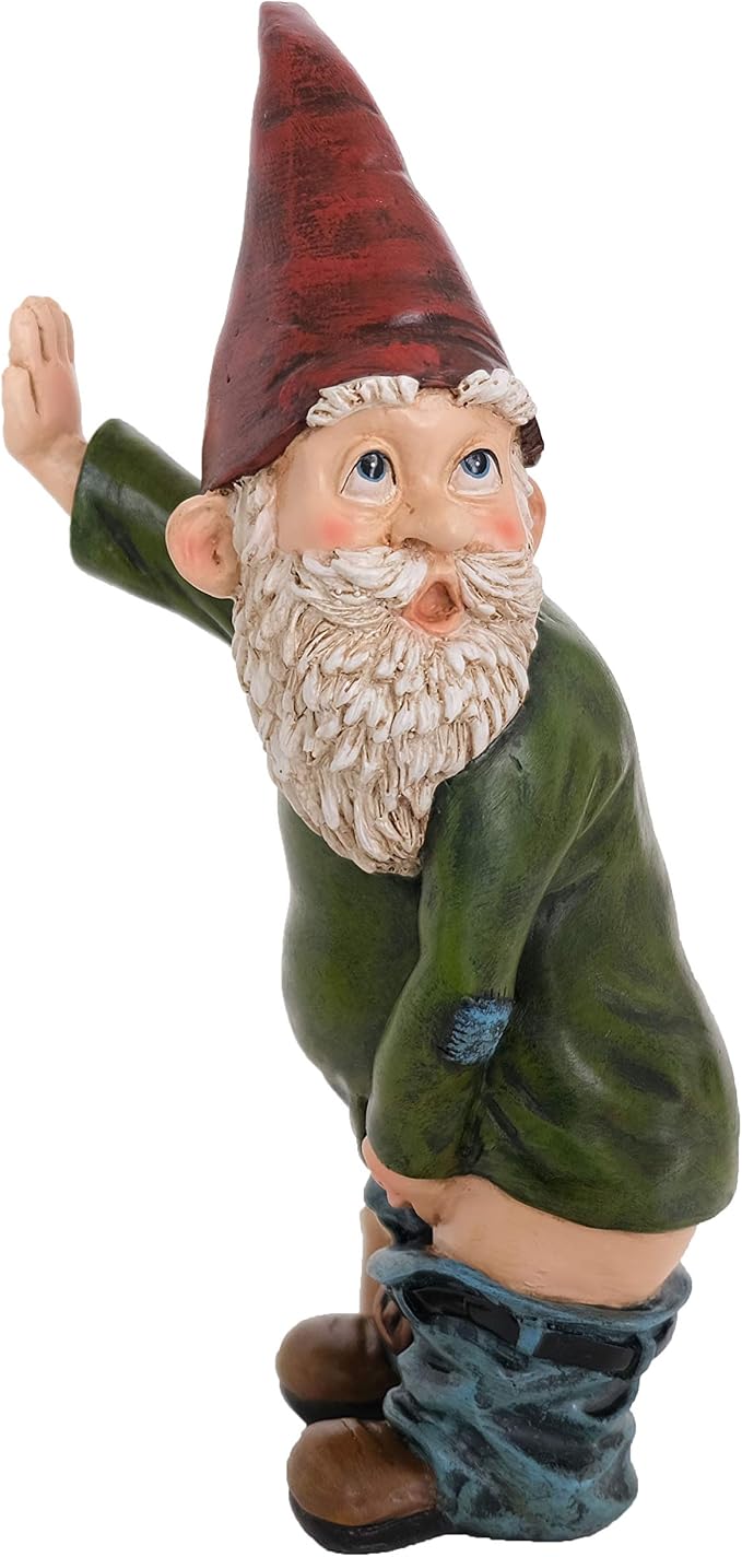 Gnome Statue - 10.3" Tall Polyresin - Willy The Peeing Garden Gnome for Lawn Ornaments, Indoor or Outdoor Decorations - Red and Green Funny Gnomes