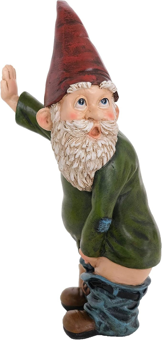 Gnome Statue - 10.3" Tall Polyresin - Willy The Peeing Garden Gnome for Lawn Ornaments, Indoor or Outdoor Decorations - Red and Green Funny Gnomes
