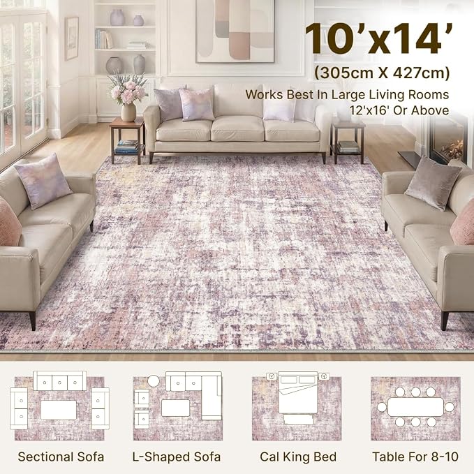 10x14 Area Rugs Washable Modern Abstract Living Room Bedroom Rug | Non Slip Soft Carpets Indoor Floor Stain Resistant Large Carpet for Bedroom Dining Room Farmhouse Nursery Home Office