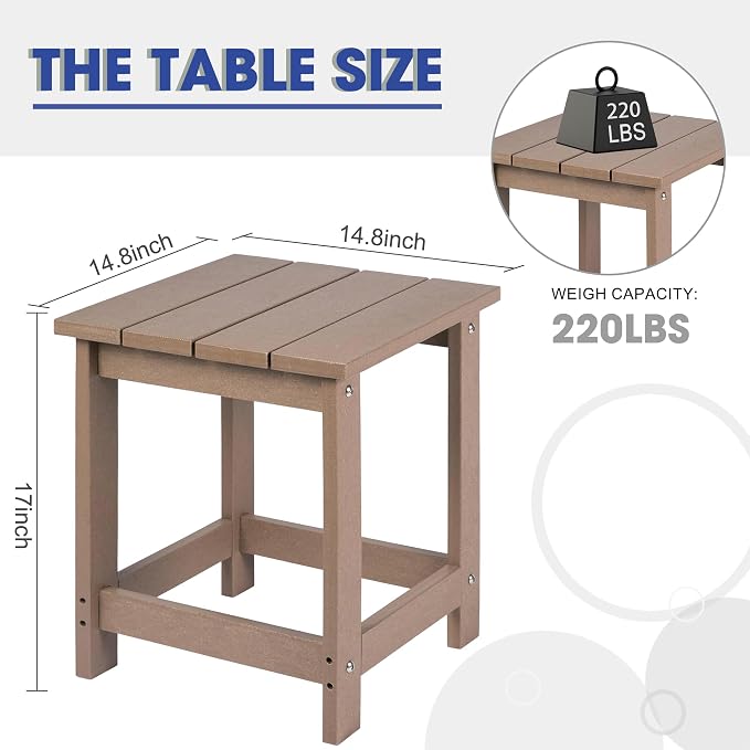 LZRS Patio Side Table, Heavy Duty HDPE Outdoor End Table with Wood Texture, Weatherproof Composite Table for Adirondack Chairs, Deck, Pool, Indoor/Outdoor, No Peeling or Cracking(Weathered Wood)