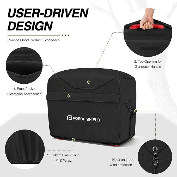 Porch Shield Outdoor Generator Cover for Most Inverter Portable Generator EU1000i 2000i Waterproof Storage Cover 19x13x17 Inches, Black