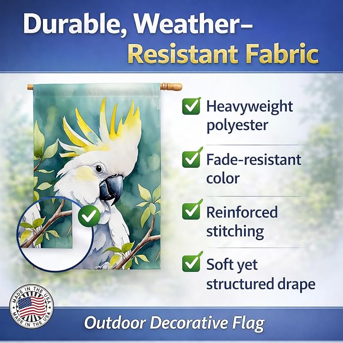 Caroline's Treasures Sulphurcrested Cockatoo House Flag Large Porch Sleeve Pole Decorative Outside Yard Banner Artwork Wall Hanging, Polyester, House Size, Multicolor