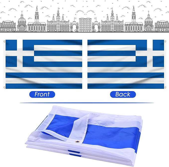 AhfuLife Greece Flag 3x5 Ft 2 Pcs, Large Greek National Flags for Outside - Double Side with Brass Eyelets for Greece Party Decorations, Soccer Party Bar Garden Decoration Indoor Outdoor