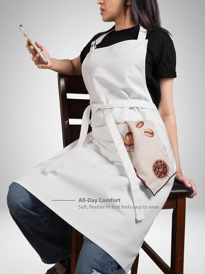 100% Cotton Kitchen Apron with 2 Pockets – Adjustable Chef Apron for Cooking Baking BBQ – Unisex Apron