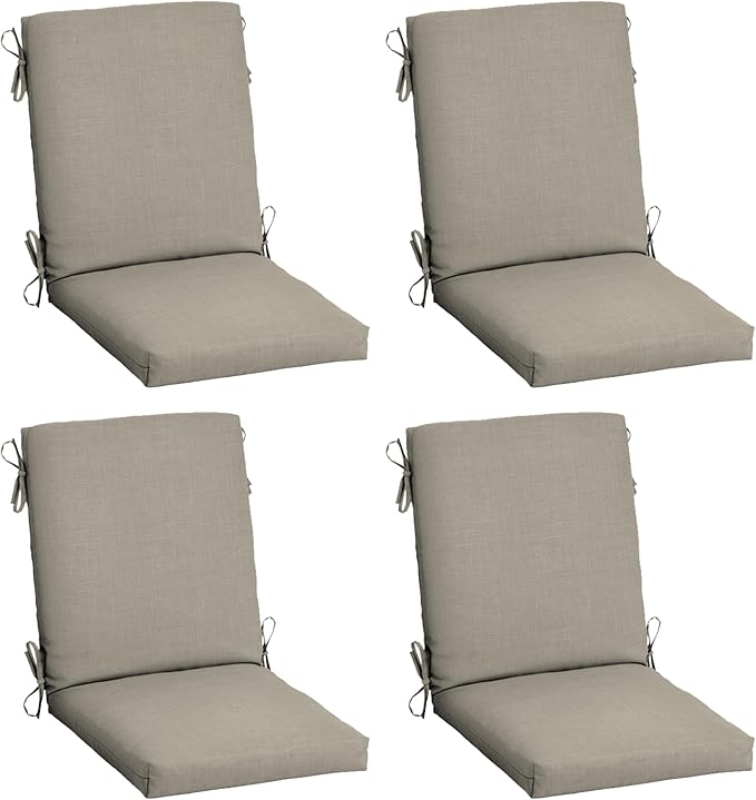 Arden 4-Pack earthFIBER Outdoor Patio Dining Chair Cushion, 20 x 44, Rain-Proof Seat Pad, Fade-Resistant Outdoor Cushion Sandbar Taupe Texture