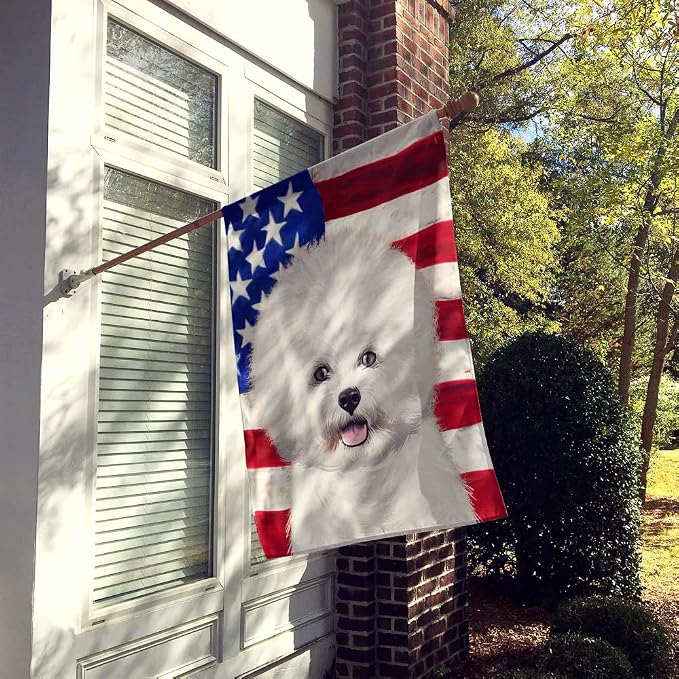 Caroline's Treasures CK6434CHF Bichon Frise American Flag House Flag Large Porch Sleeve Pole Decorative Outside Yard Banner Artwork Wall Hanging, Polyester, House Size, Multicolor