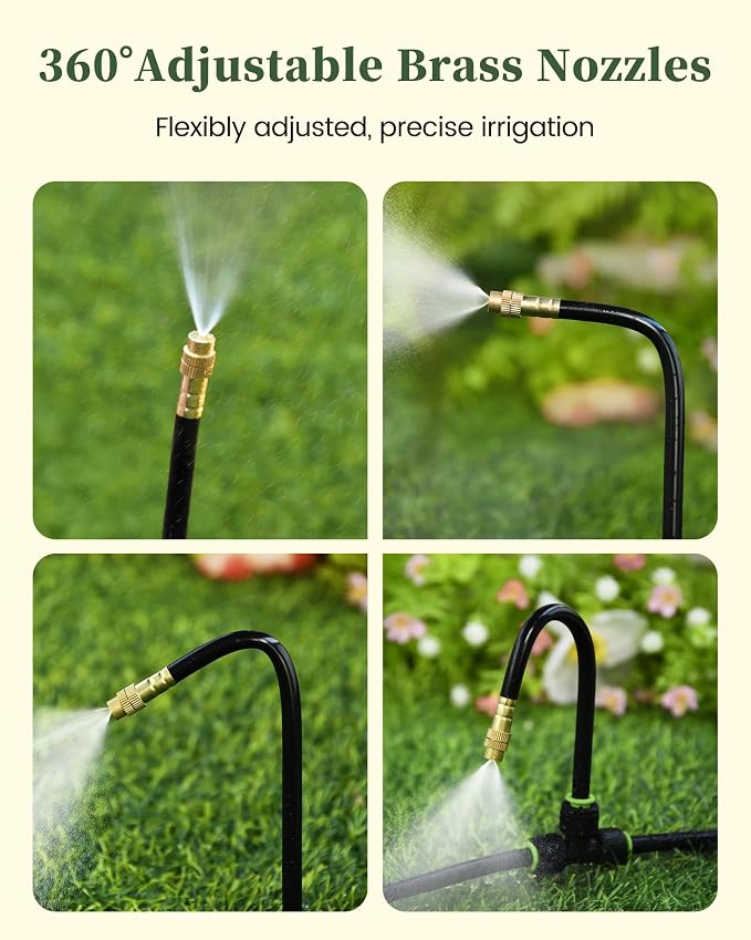 RAINPOINT 50FT Drip Irrigation System with Sprinkler Timer, Automatic Garden Watering Kit with 15pcs 360°Adjustable Copper Nozzles for Greenhouse, Lawn, Raised Beds, Outdoor Plants