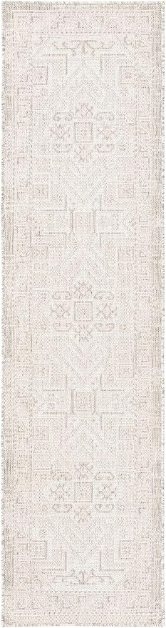 Unique Loom Outdoor Aztec Collection Area Rug - Coba (2' x 7' 10" Runner, Light Gray/ Ivory)