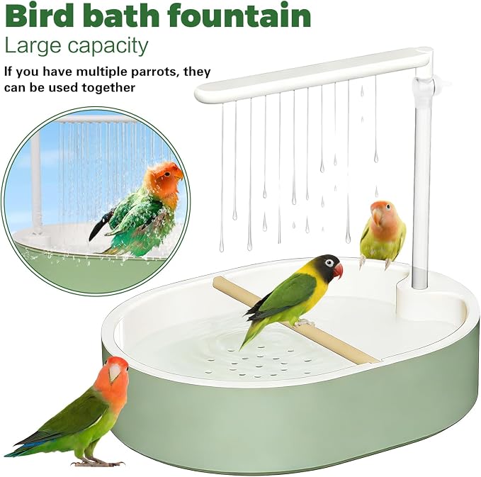 Parrot Bathtub,Bird Shower Parakeet Bath for Cage with Adjustable Water Flow Control Valve, Contains USB and Pump,tarpaulin,for Pet Birds,Cockatiel,Budgie,Suitable for Many Kinds of Birds(Green)