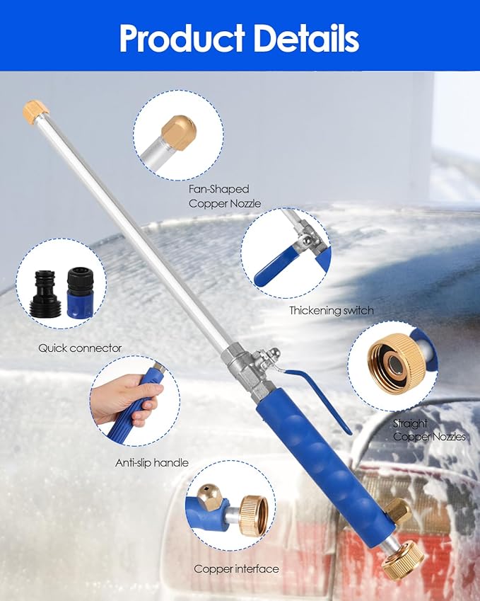 Upgraded Jet Nozzle for Garden Hose 2-in-1 Jet Nozzle High Pressure Hose Nozzle with 2 Different Nozzles and Hose Quick Connectors for Car Pet Garden Cleaning