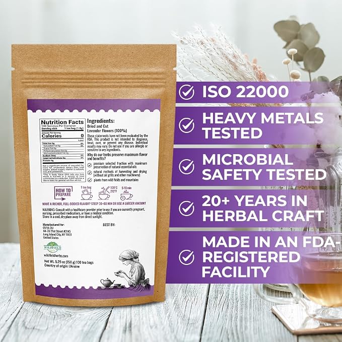 40 Bags Lavender Herb Lavender Buds Herbal Tea (Lavandula Angustifolia) - 40 Count 1.5g Bags Flowers Dried Tea Flores De Lavanda
