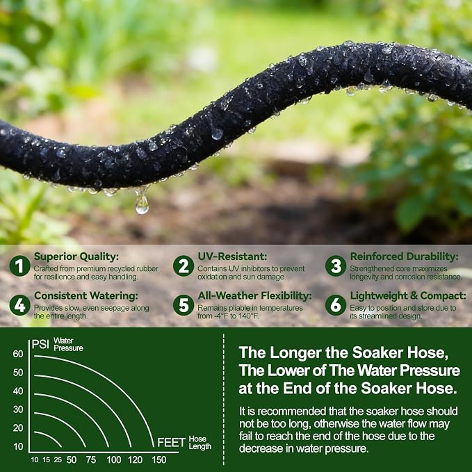 Kalolary 100FT Soaker Hose Kit 1/2" Drip Hose for Garden 80% Water Saving Drip Hose with Connectors Valve End Plug Drip Irrigation System Kit for Flower Bed Lawn Garden