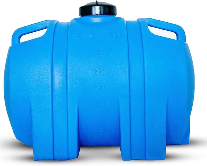WaterPrepared Portable Water Tank, Plastic Handle & Hose Spigot, 35 Gallon, Blue - Heavy-Duty Beverage and Hydration Dispenser for Outdoor and Camping Trip